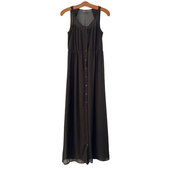Sparkle & Fade Button Up Maxi Tank Dress Womens XS Black Sleeveless Sheer - Picture 1 of 8